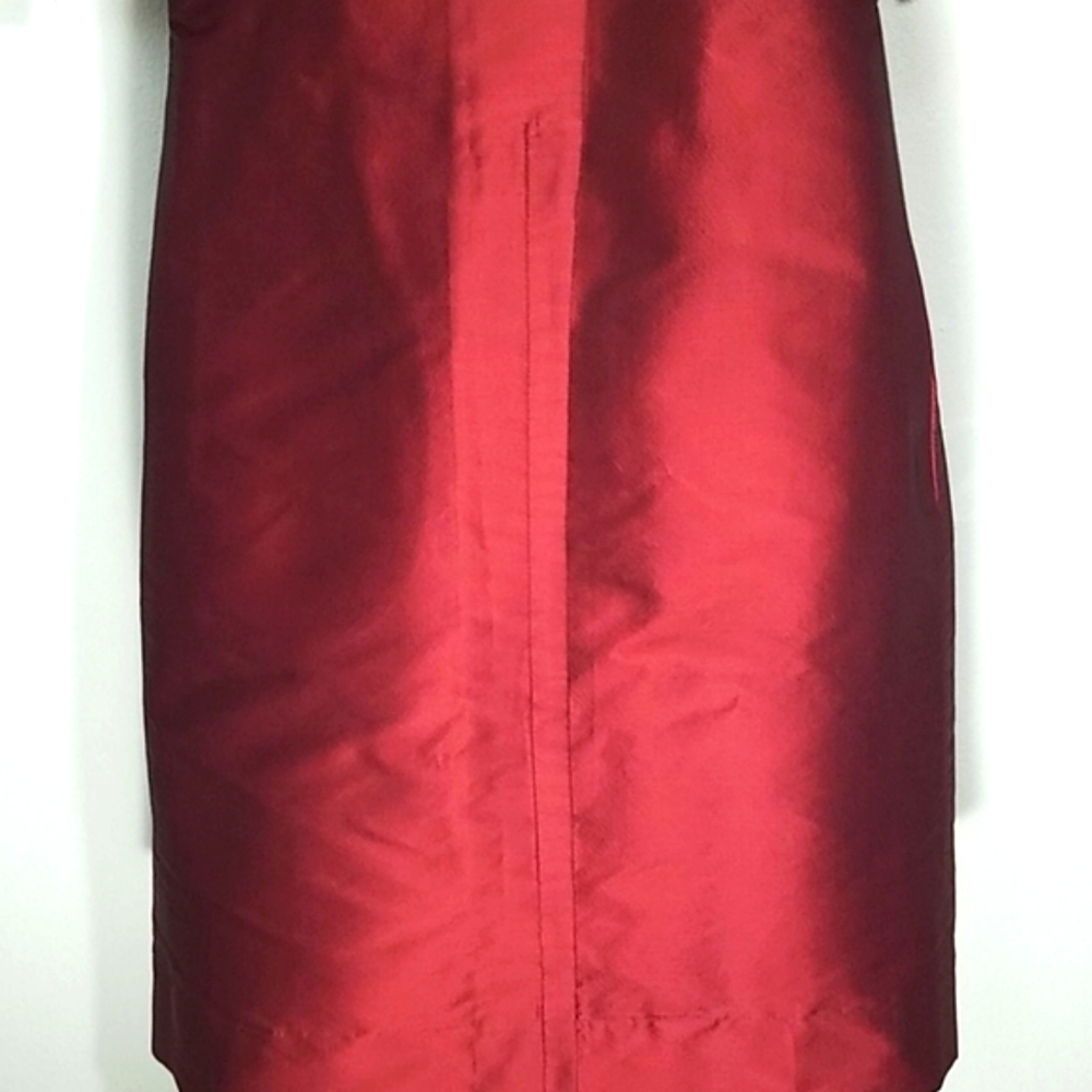 Dress coat geometric print red Burgandy satin - Picture 4 of 8